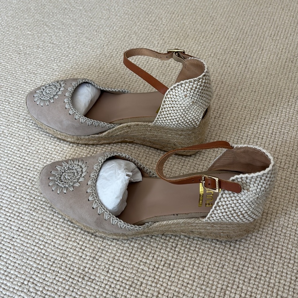 Kanna Taupe Suede Embroidered Espadrilles - Picture 2 of 10